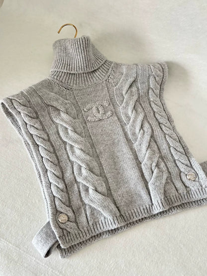 Chanel 23N Grey Knit Turtleneck Vest