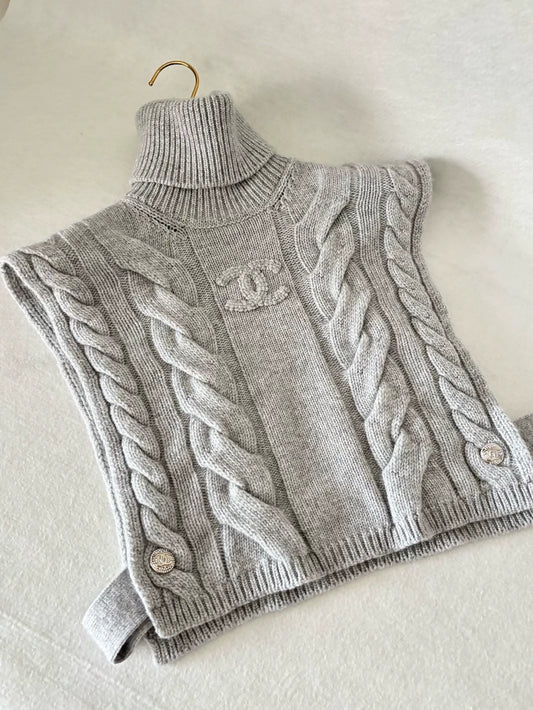 Chanel 23N Grey Knit Turtleneck Vest