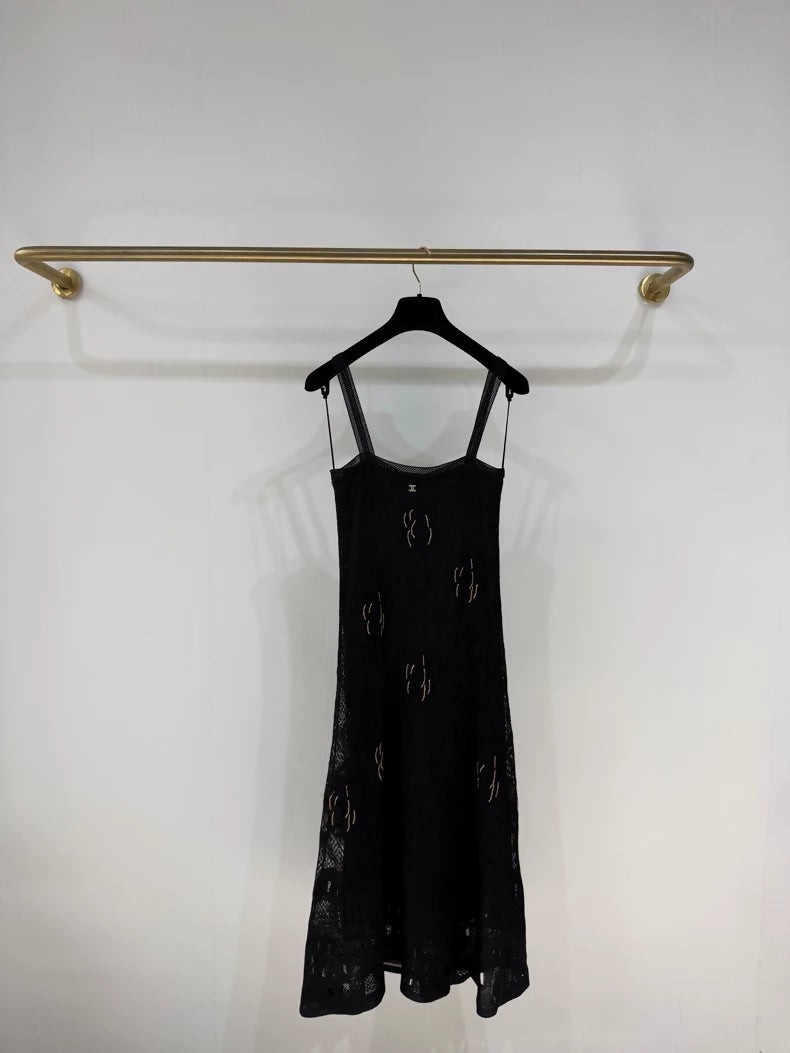 Chanel 26C Black Camellia Knit Dress