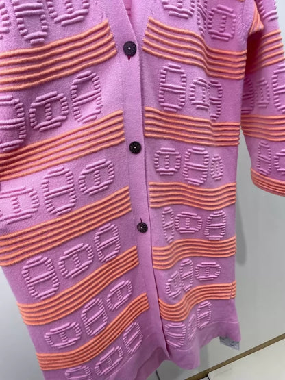 Hermes pink striped knit long cardigan