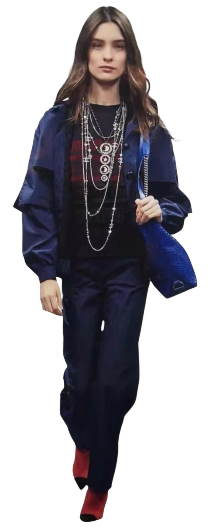 Chanel 17B Red Navy Blue Gabrielle Logo Pullover Sweater FR 46