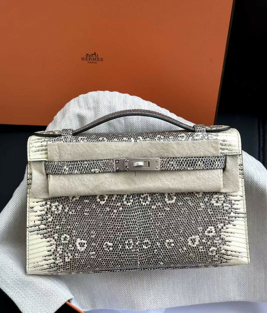Hermès Kelly pochette Ombre Lizard with Palladium Hardware