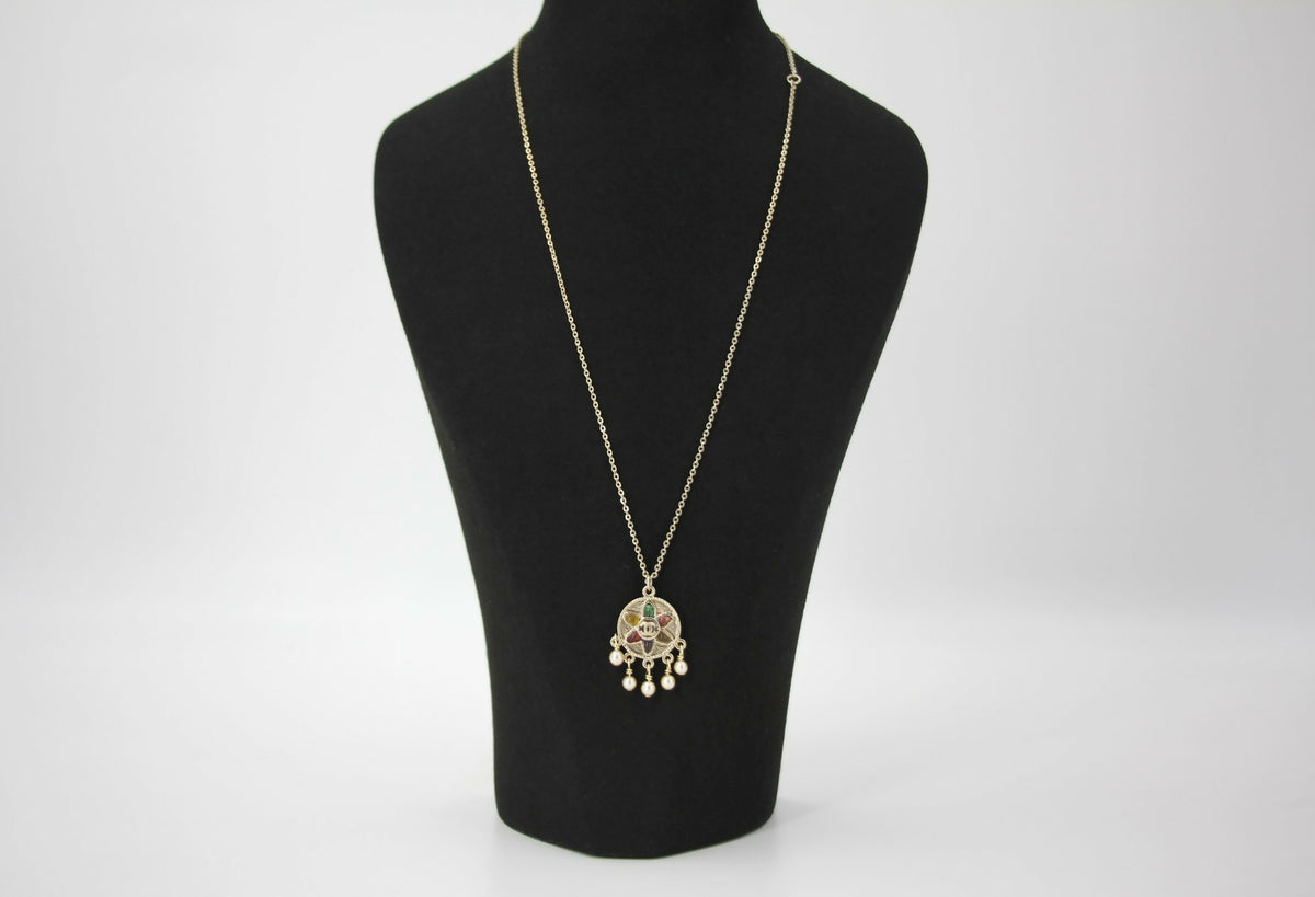Chanel Vintage 07P Gripoix Red, Green and Yellow Gemstone Pendant Necklace