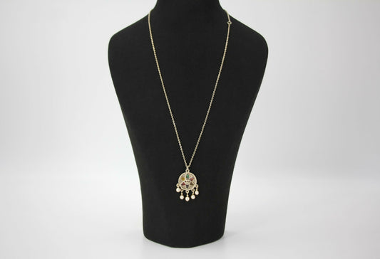 Chanel Vintage 07P Gripoix Red, Green and Yellow Gemstone Pendant Necklace