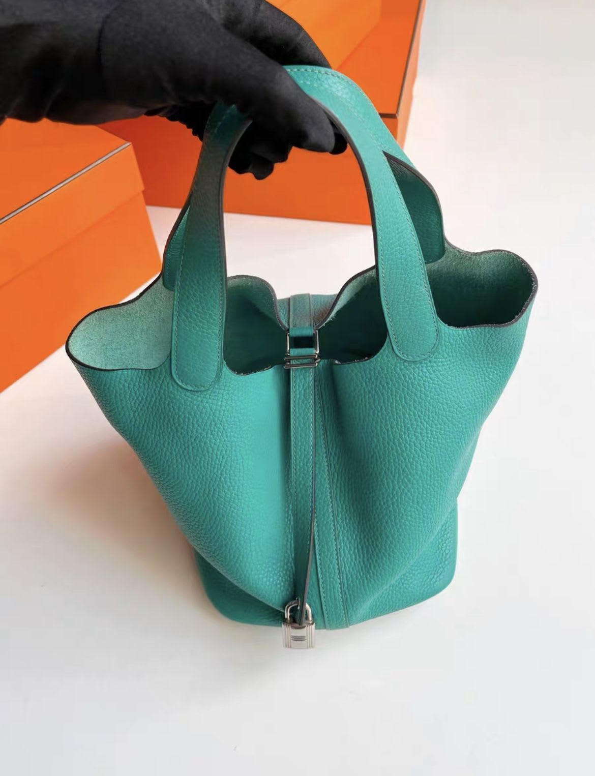 Hermès HERMES picotin22 bucket malachite green z6 silver - 22 Bucket Bag - Vintage fashion from Wararni