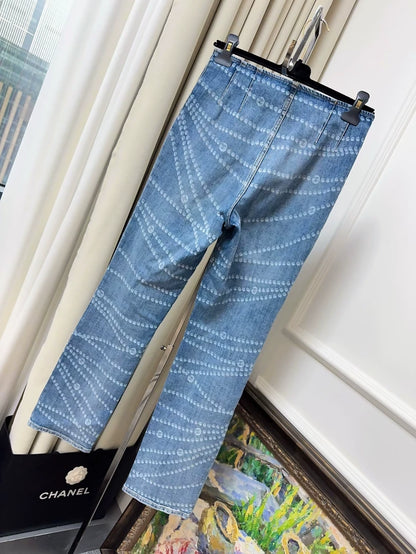 Chanel 25P blue pearl print jeans