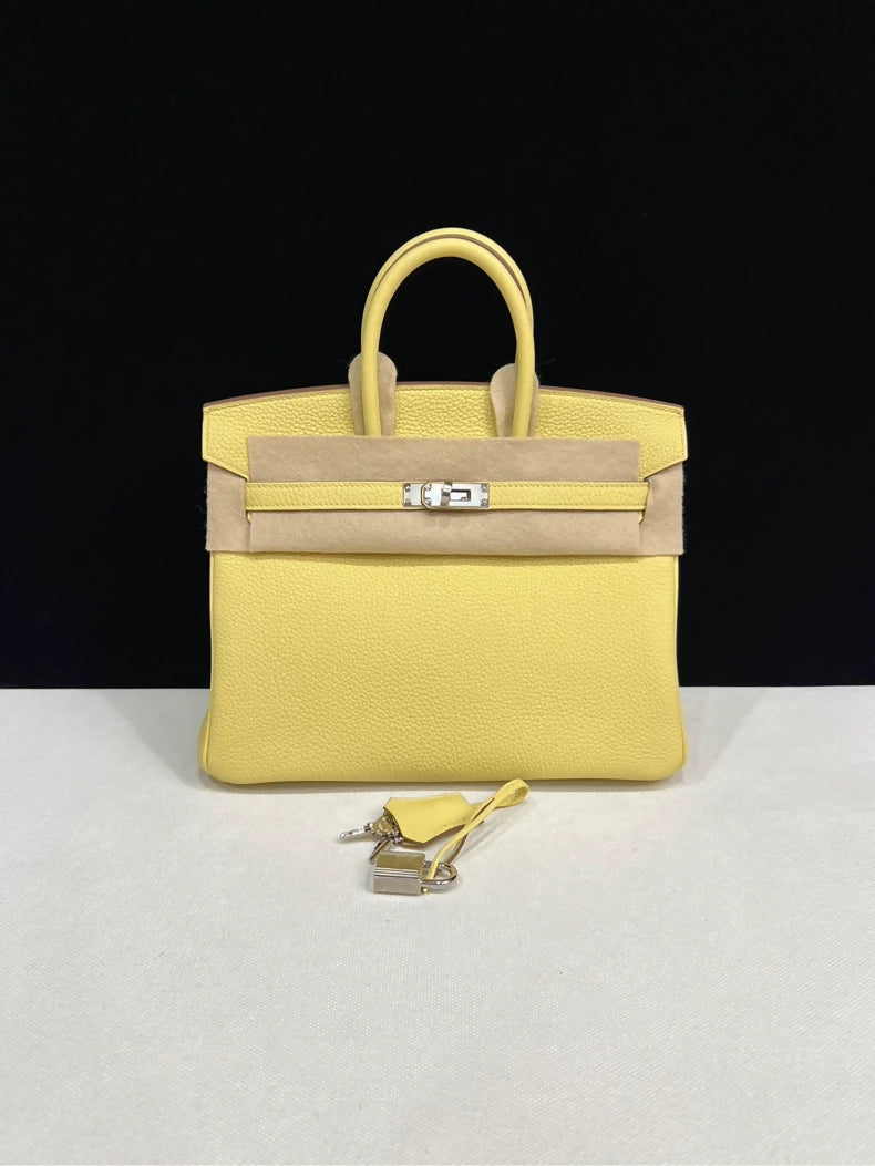 Hermes Birkin 25 Yellow Jaune Poussin Togo Leather Palladium Hardware