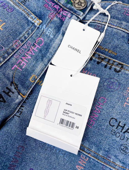 Chanel 22P blue denim graffiti jeans