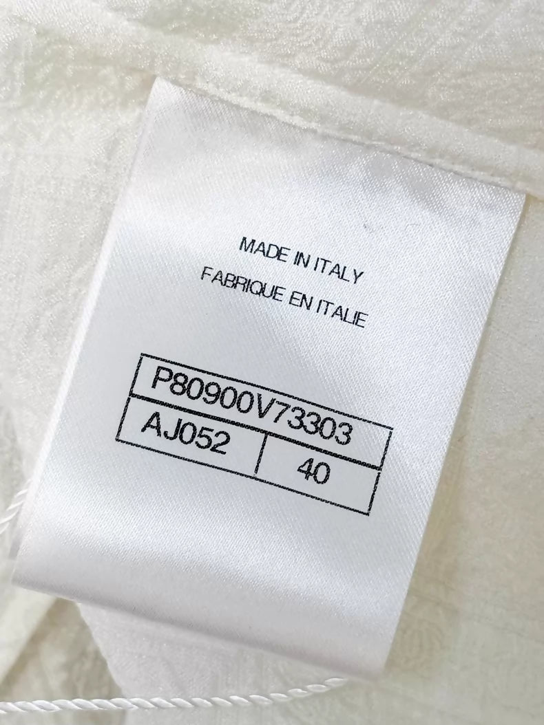 Chanel 26C off-white silk jacquard off-shoulder shirt