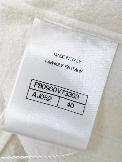 Chanel 26C off-white silk jacquard off-shoulder shirt