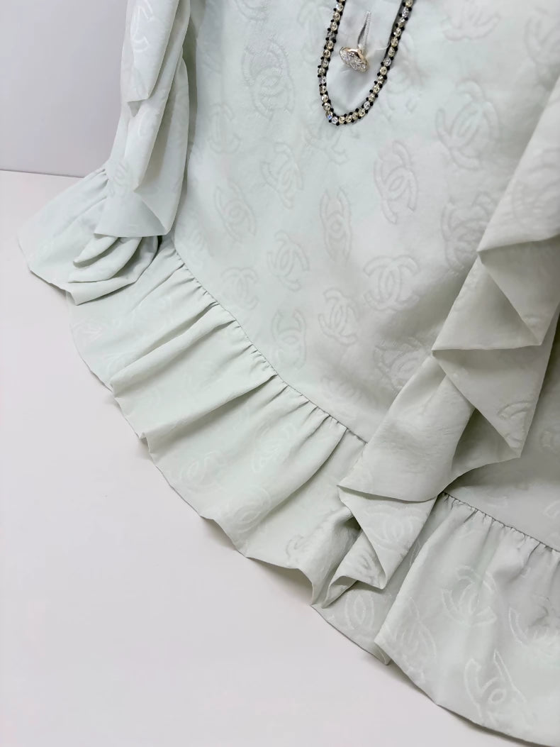 Chanel 23S Mint Green Silk Ruffled Dress