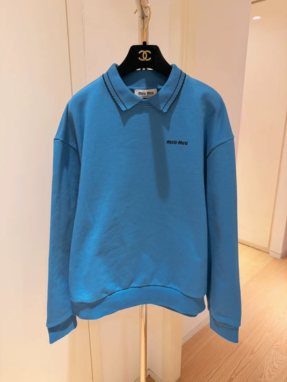 Miu Miu Blue Collar Embroidered Logo Oversized Sweatshirt