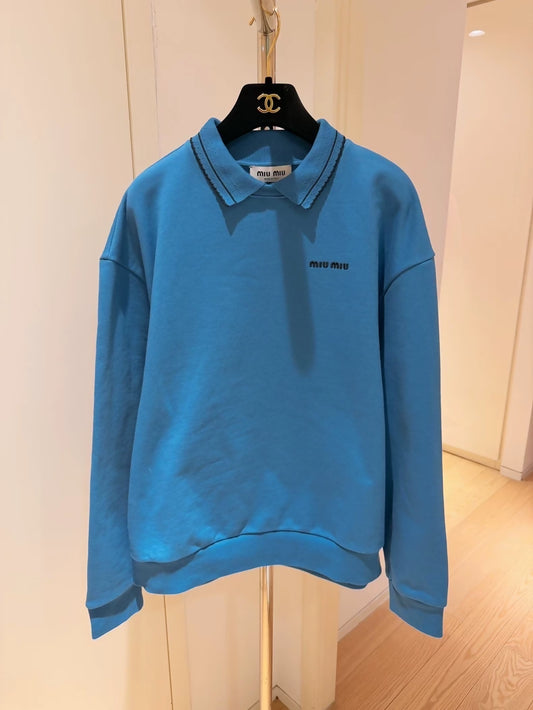 Miu Miu Blue Collar Embroidered Logo Oversized Sweatshirt