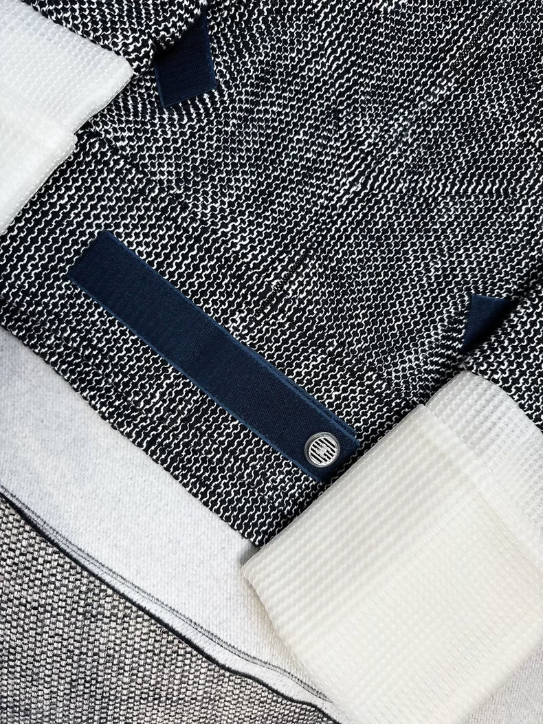 Chanel 17S blue, black and white tweed sweater