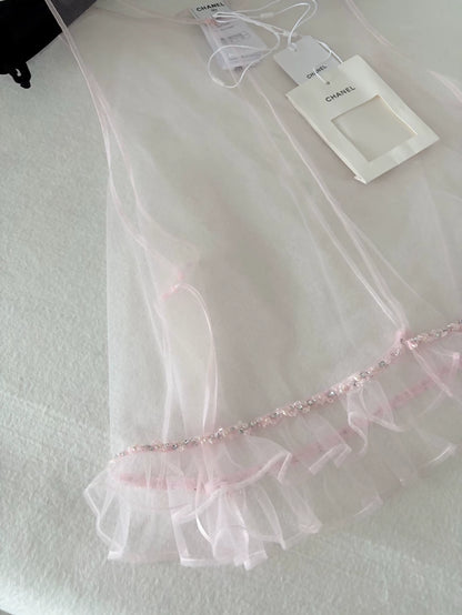 Chanel 25K Pink Beaded Mesh Cardigan