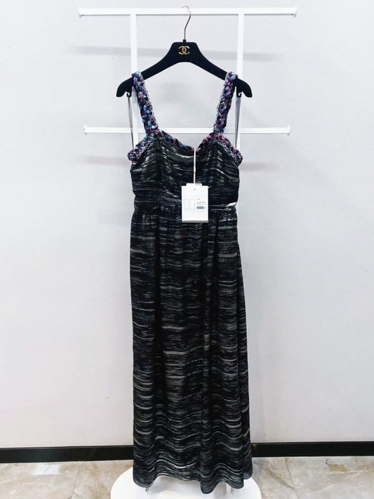 Chanel 21c dress in black and shimmering silver tweed