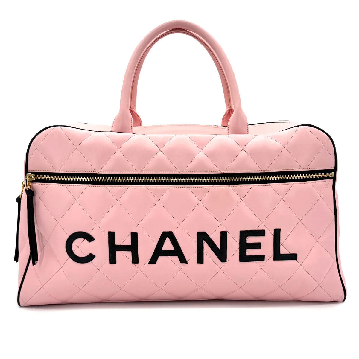 Chanel Vintage Matelassé Logo Boston Bag – Pink & Black Leather