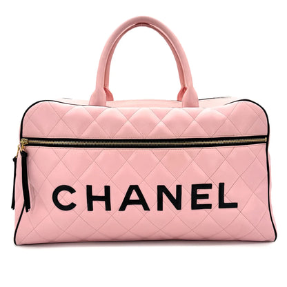 Chanel Vintage Matelassé Logo Boston Bag – Pink & Black Leather