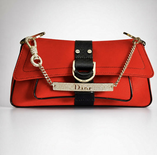 Vintage DIOR EXTRA MINI Red Black Crystal Hardcore Trotter Saddle Bag