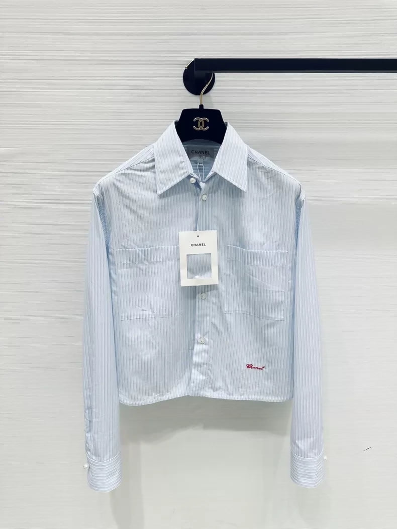 Chanel 26S blue striped cropped shirt