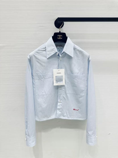 Chanel 26S blue striped cropped shirt