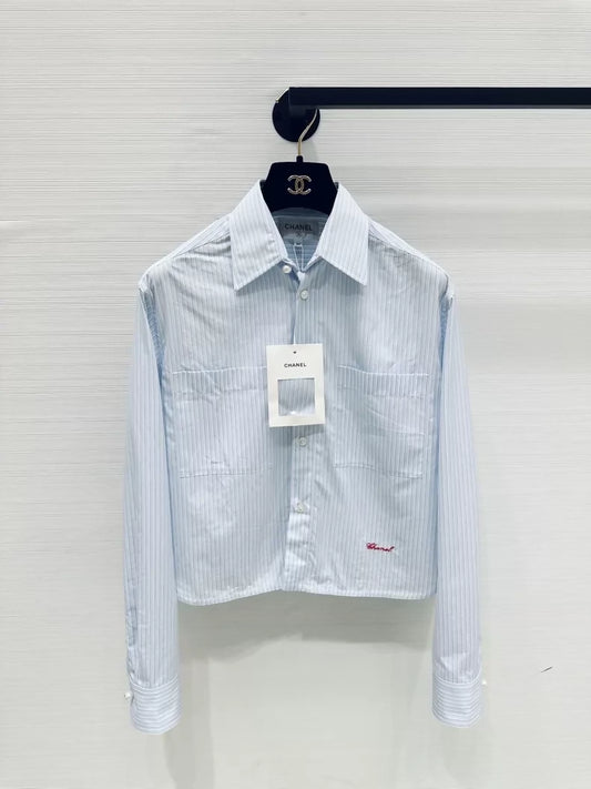 Chanel 26S blue striped cropped shirt