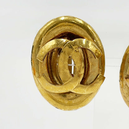 Chanel Vintage Gold Plated Oval Coco Mark Clip-on Earrings