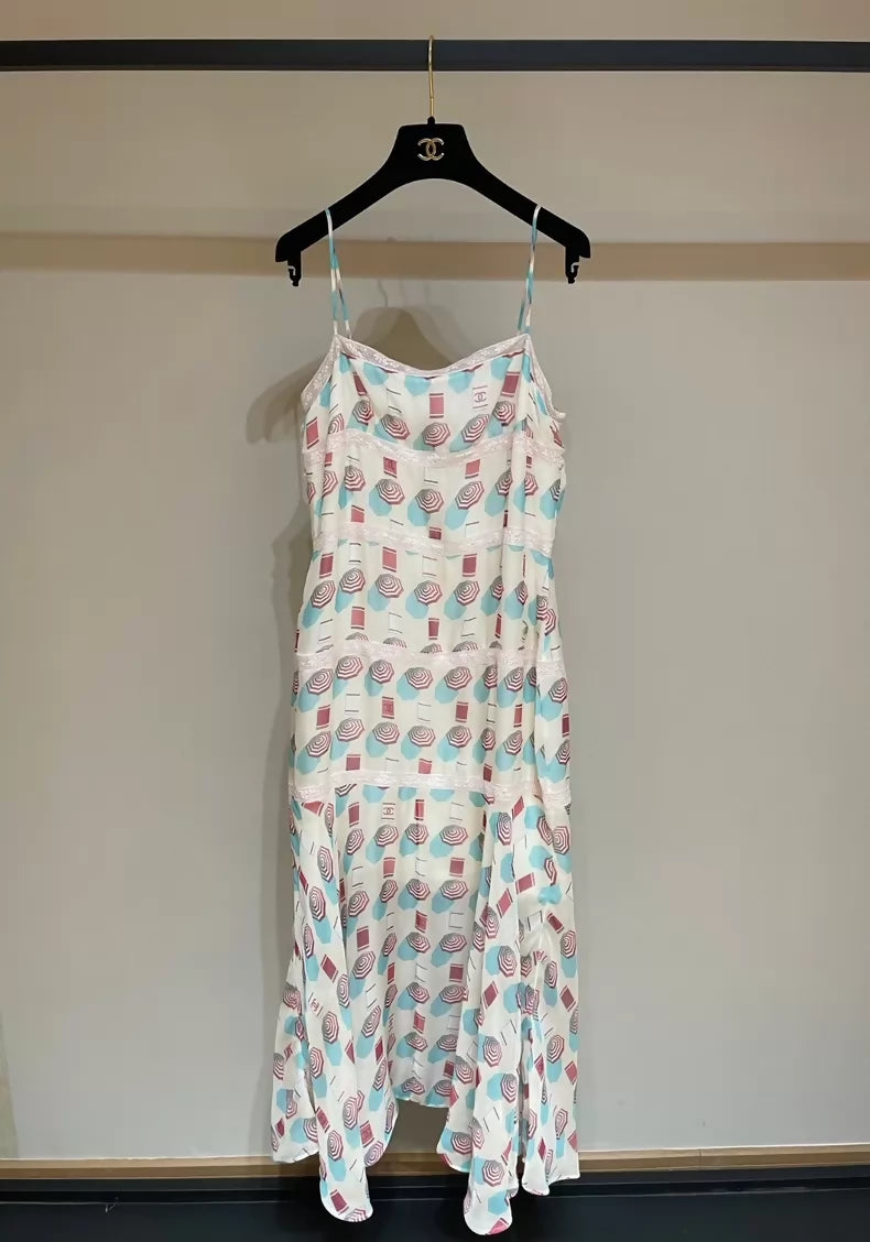 Chanel 19S Lace Umbrella Silk Maxi Dress