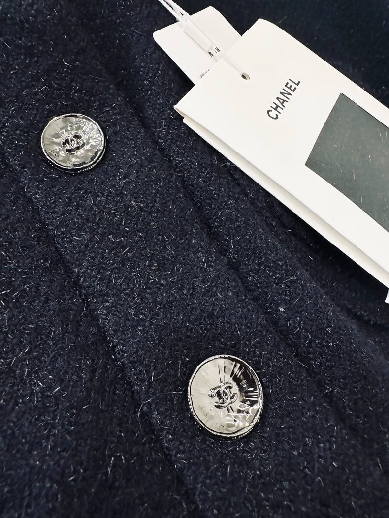 Chanel 25K Blue Tweed Double C logo jacket