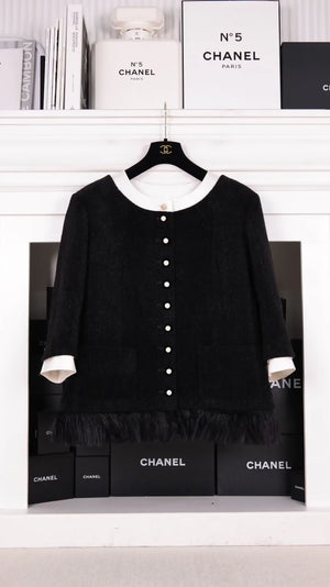 Chanel 20A Velvet black ostrich feather jacket