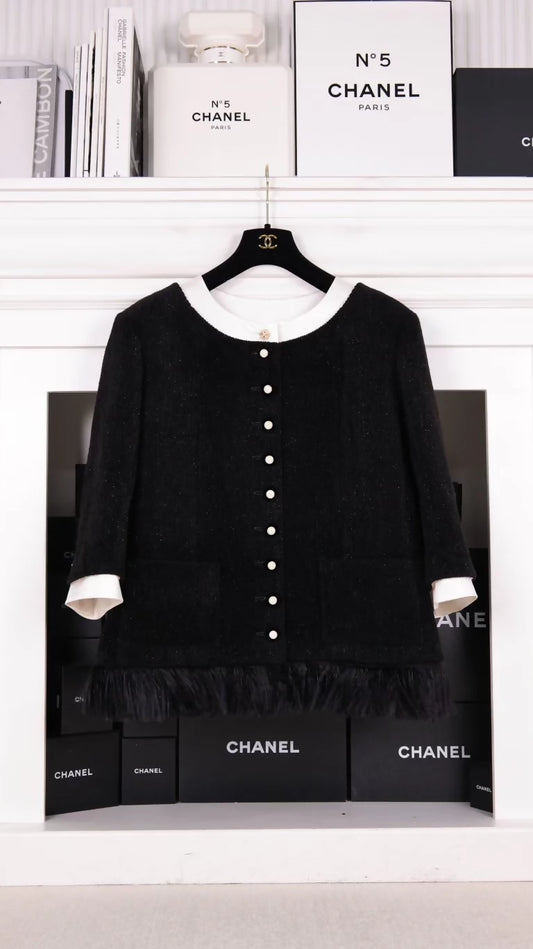 Chanel 20A Velvet black ostrich feather jacket