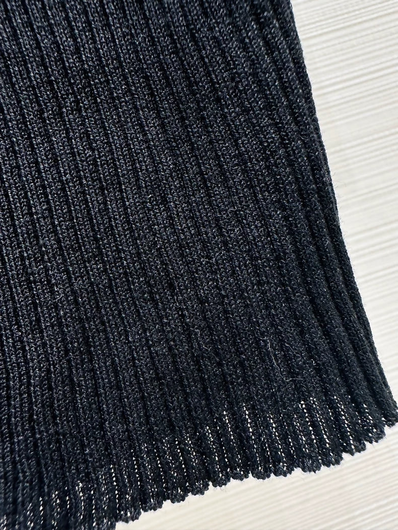 Prada 26SS Summer Collection Black Stretch Ribbed Lace top