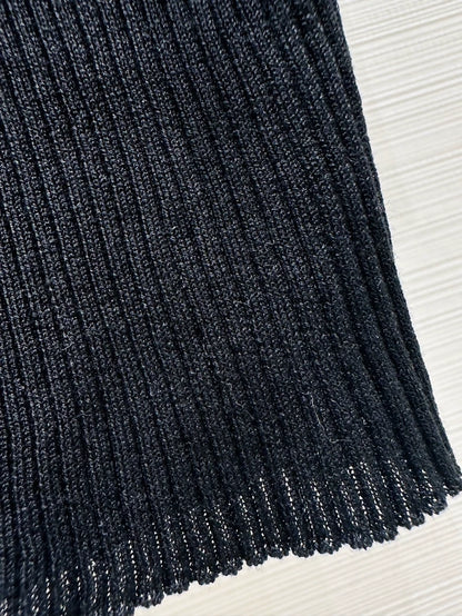 Prada 26SS Summer Collection Black Stretch Ribbed Lace top