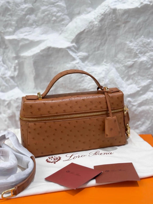 Loro Piana New L23 Gold Brown Ostrich Leather Bag