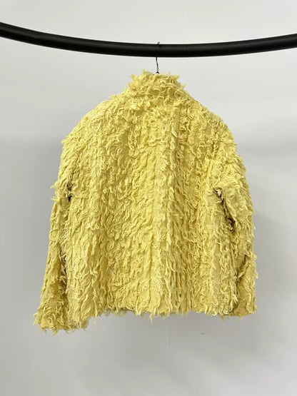 Chanel chick yellow fringed belted jacket
