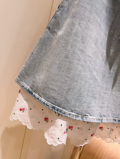 Christian Dior Limited Edition Dioramour Embroidered Lace Faux Two-Piece Denim Mini Skirt