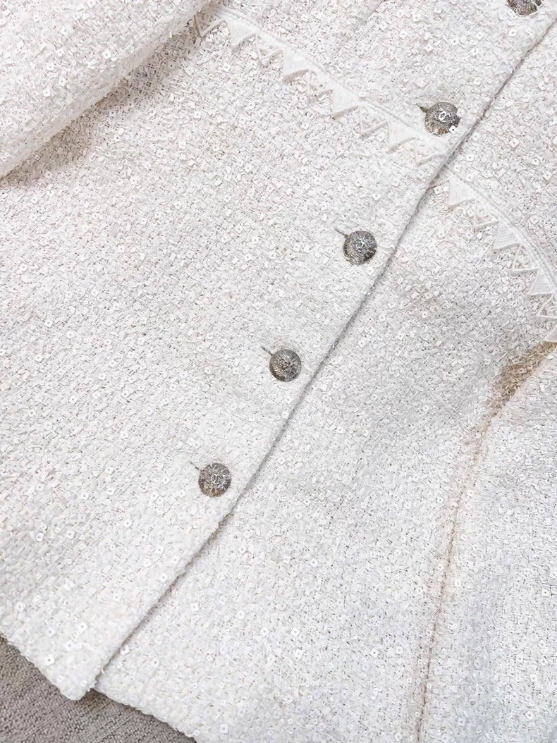 Chanel 24s white sequined tweed jacket