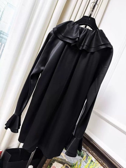 Chanel 23c black ruffled satin silk shirt