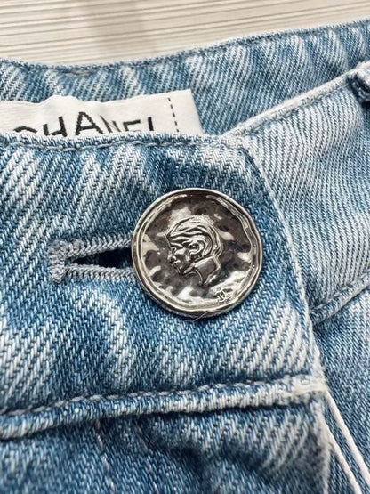 Chanel 25s blue sequined double C pocket jeans