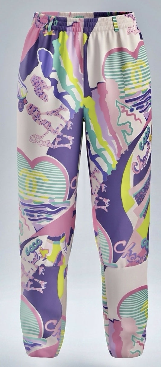 Chanel 24C Runway MultiColor Graffiti Silk Harem Pants FR 34