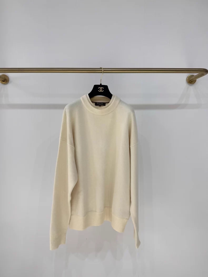 Loro Piana Cream White Sheep Wool Cashmere Knit Sweater