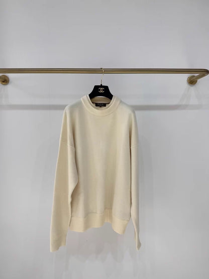 Loro Piana Cream White Sheep Wool Cashmere Knit Sweater