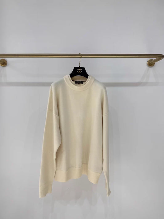 Loro Piana Cream White Sheep Wool Cashmere Knit Sweater