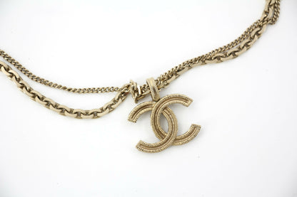 Chanel A21V Rhinestone and Metal Double-Layer Embossed Choker Necklace