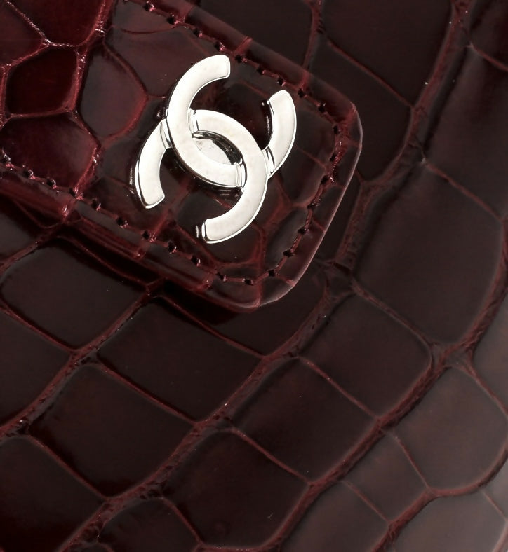 Rare Chanel Burgundy Crocodile Chain Holder Pouch Mini Clutch Bag