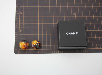 Chanel Vintage 97P Tortoiseshell Round Brown Earrings