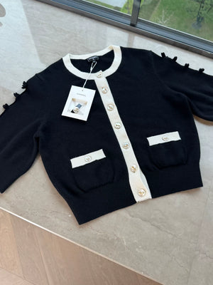 Chanel 25K bow black knit cardigan