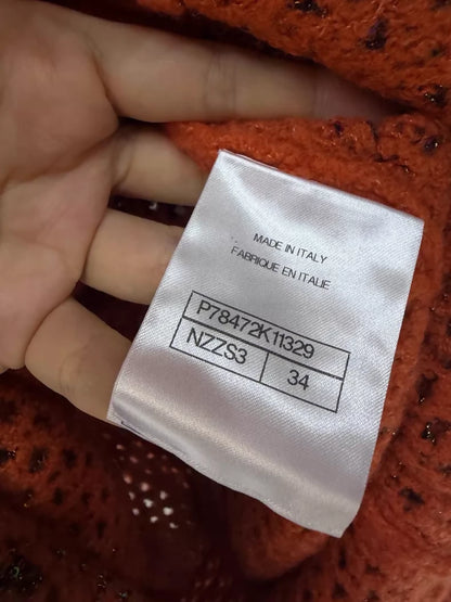 Chanel 24K black and orange shimmering knit dress with two pockets,