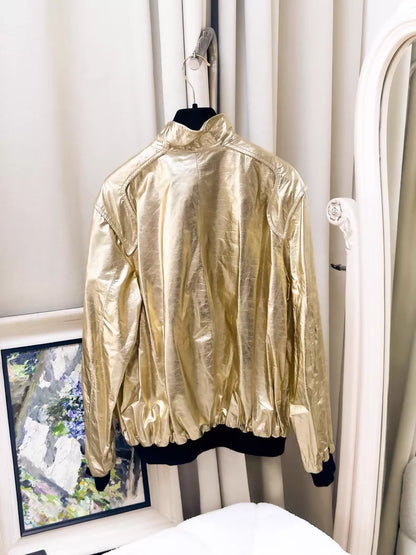 Chanel 23C gold champagne bomber jacket