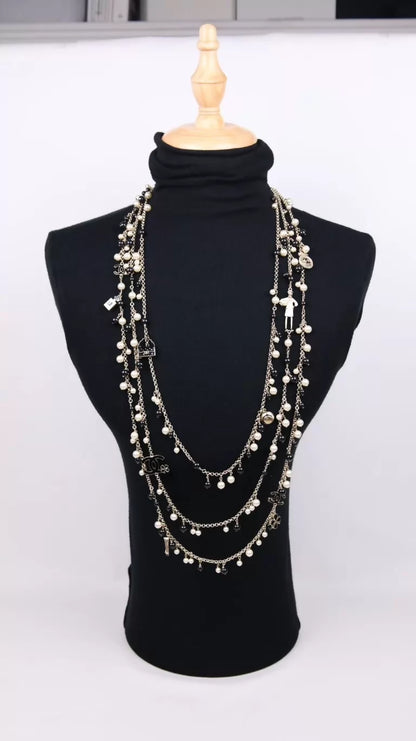 Chanel 2012 Enamel Four-Leaf Clover Pearl Multi-Element Necklace/Sweater Chain